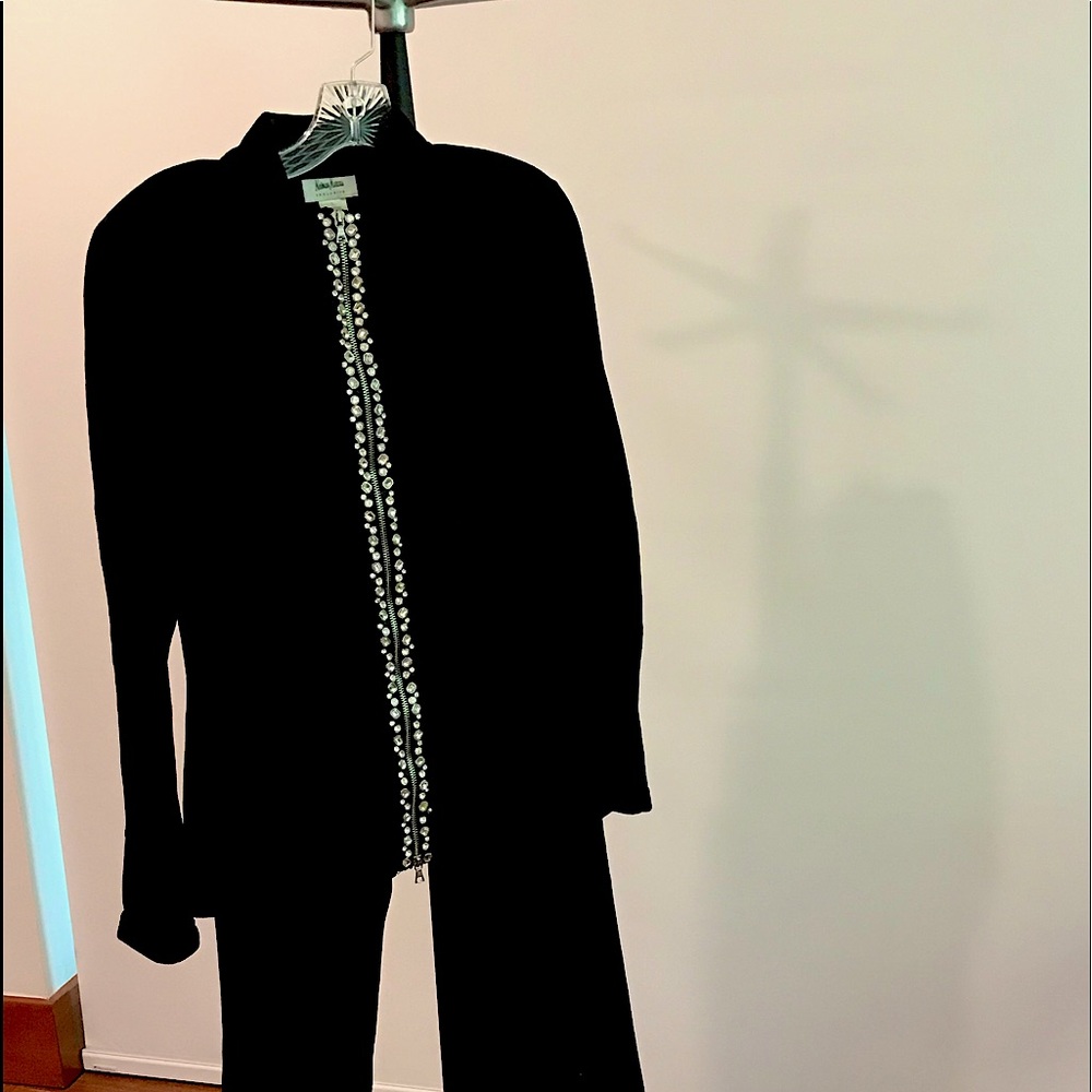 Black velour beaded pantsuit - Neiman Marcus